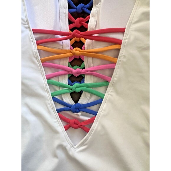 Bleu by Rod Beattie Women's Core-Lace-Down Mio One-Piece Swimsuit White Multi 14 - Picture 7 of 9